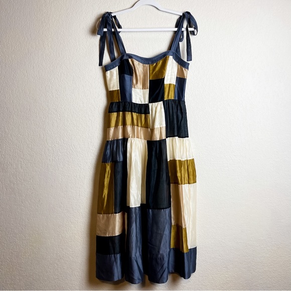 Ulla Johnson Minerva Patchwork Dress Blue Gold Size 4 - Picture 6 of 16